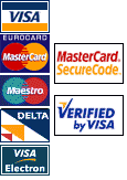 Payments can be made by Visa, MasterCard, Visa Delta, Switch and Solo. Additional protection is available through Mastercard SecureCode and Verified by Visa