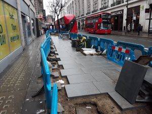 View of the new paving on New Oxford Street