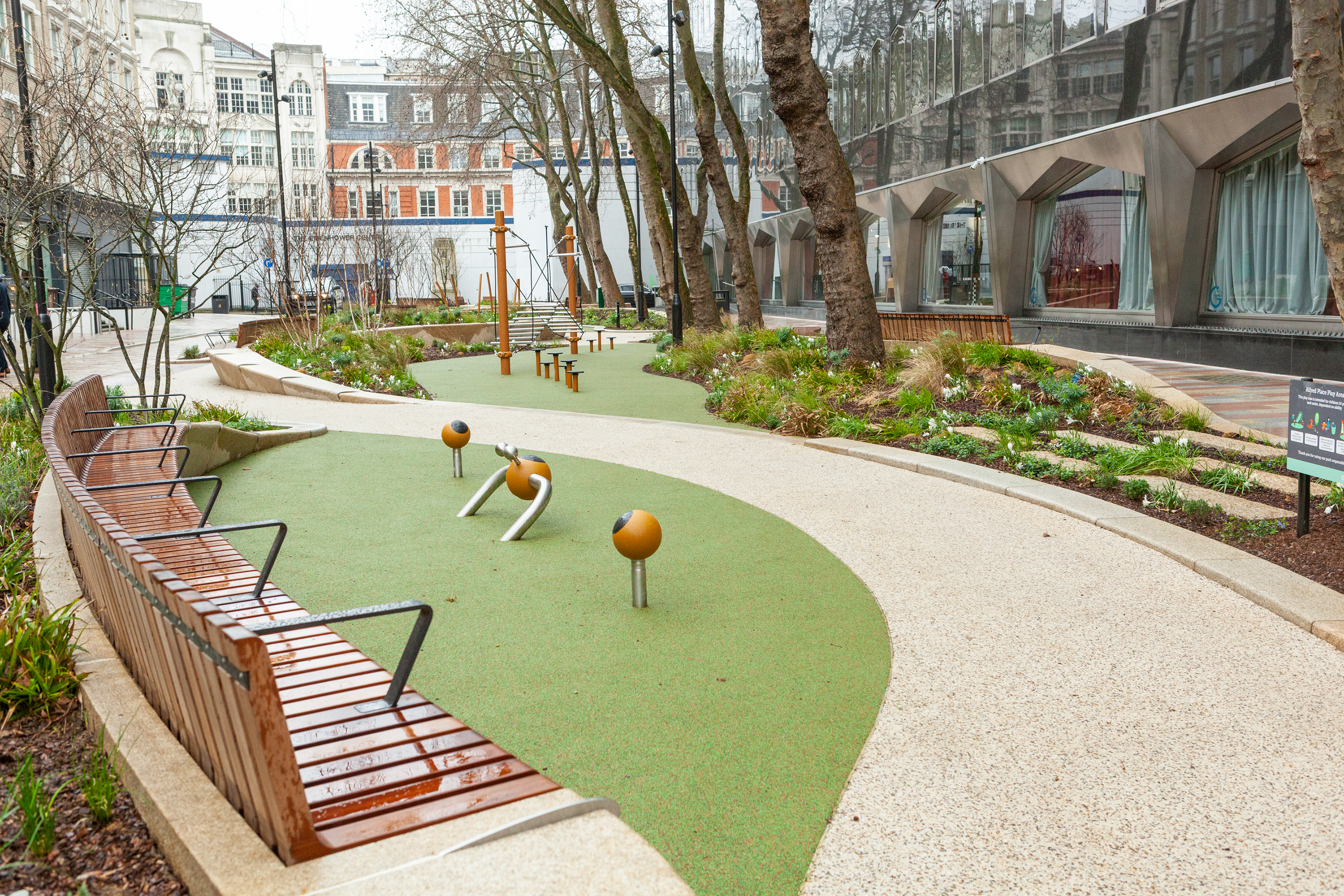 After - Plenty of seating to relax and take a break on sheltered under the beautiful mature trees