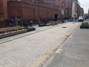 View of seats and planting on Huntley street