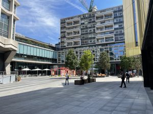 trees and seating in the the new St Giles Square area